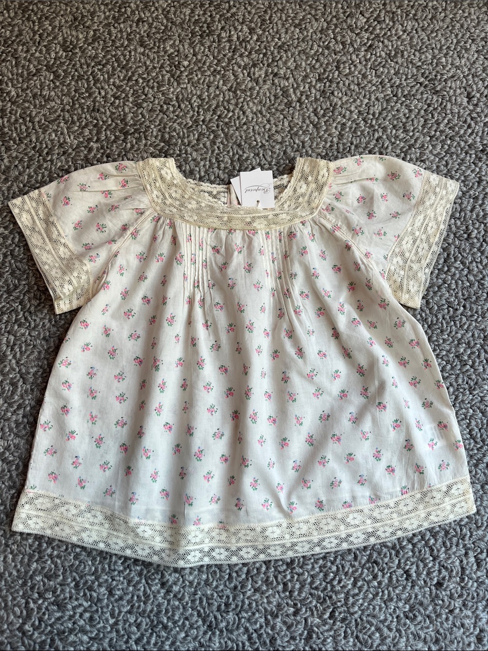 Bonpoint Floral Lace-Trimmed Cream Girls' Top NEW